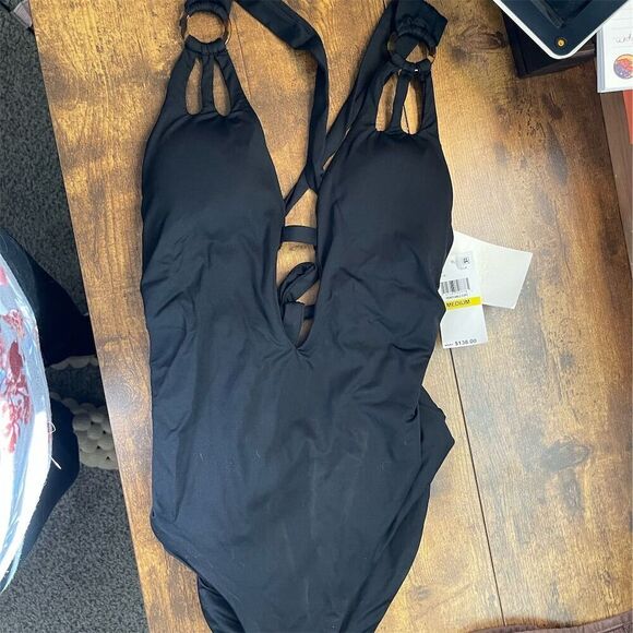 Becca Other - Becca Women's Black One-Piece Swimsuit M Deep V-Neck Cutout Design